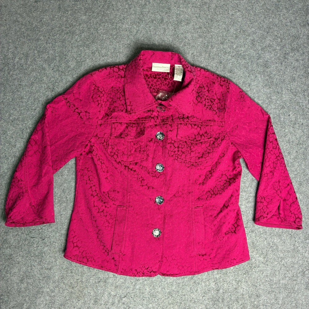 Drapers & Damons Size PM Pink Lace Jacket Rhinestone Button Front Petite Medium
